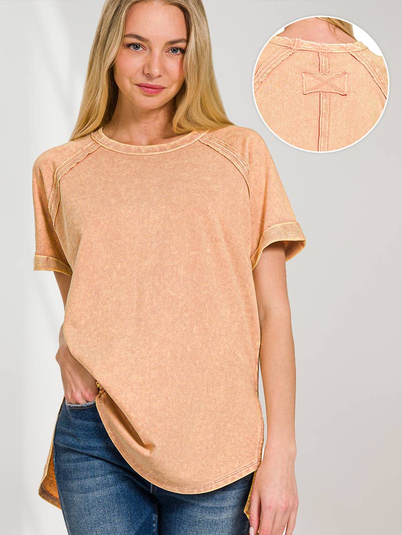 French Terry Vintage Wash Casual Top W/ Back Patch