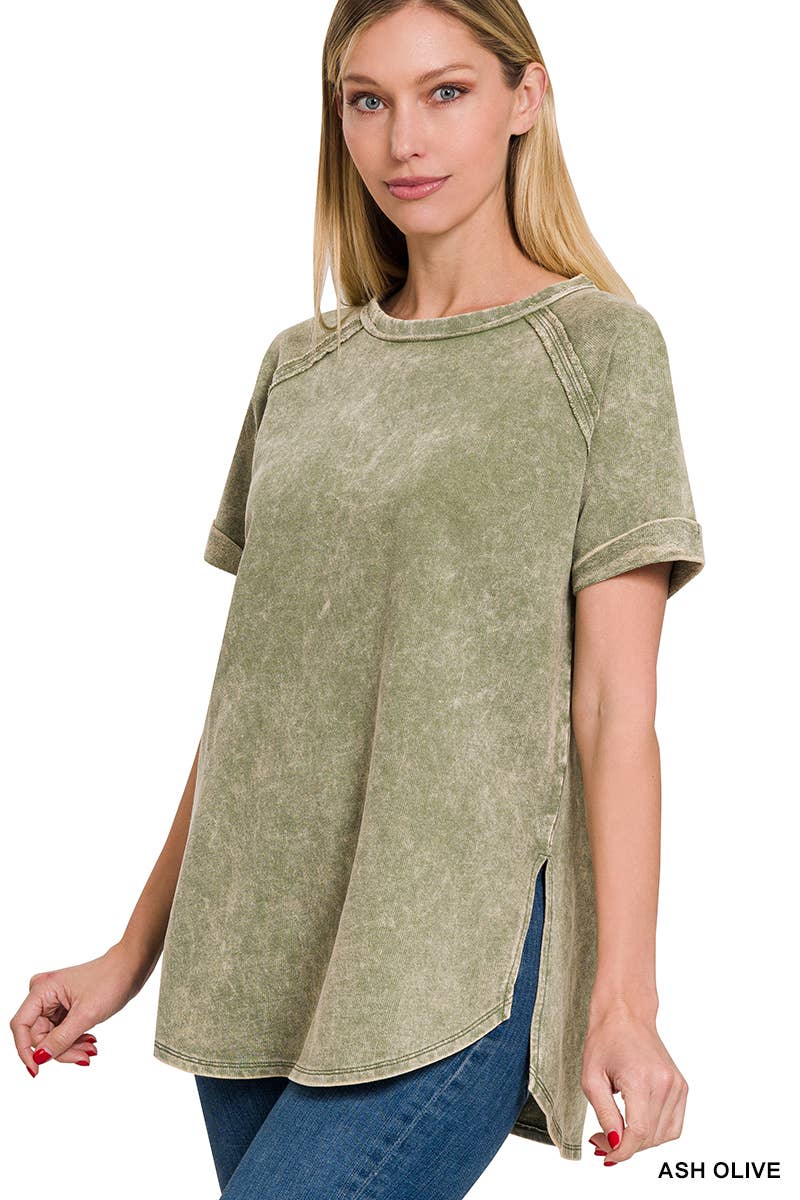 French Terry Vintage Wash Casual Top W/ Back Patch