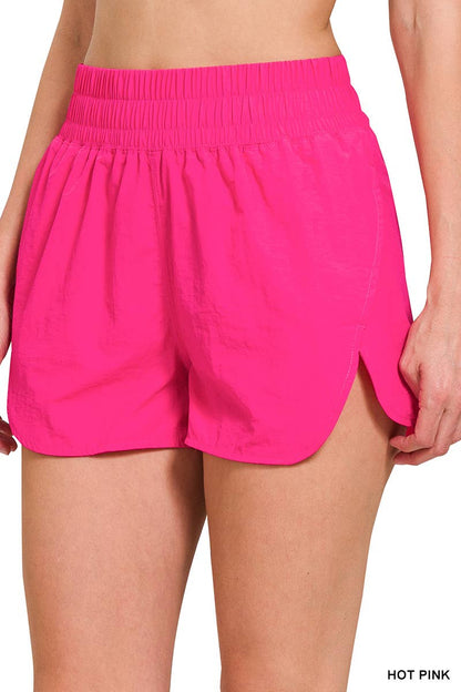 Windbreaker Smocked Waistband Track Shorts w/ Pockets