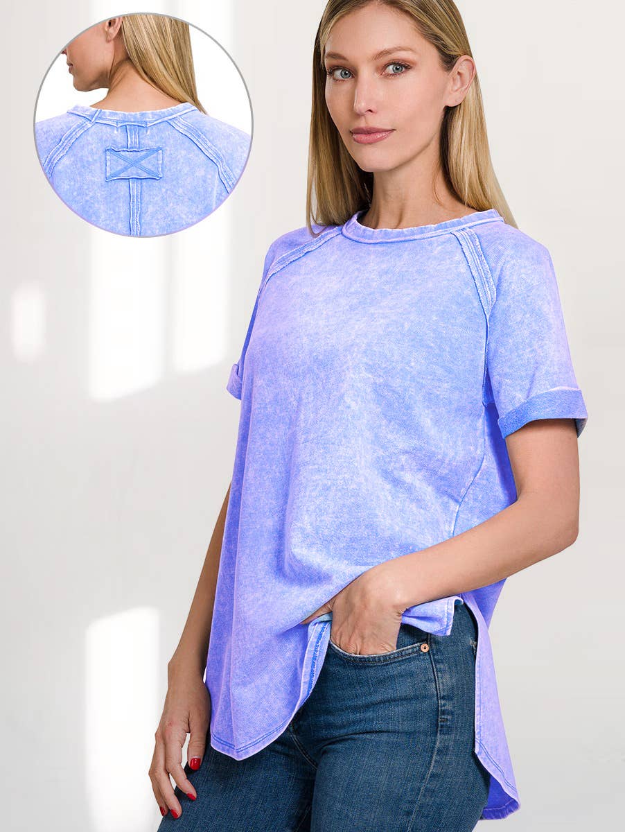 French Terry Vintage Wash Casual Top W/ Back Patch