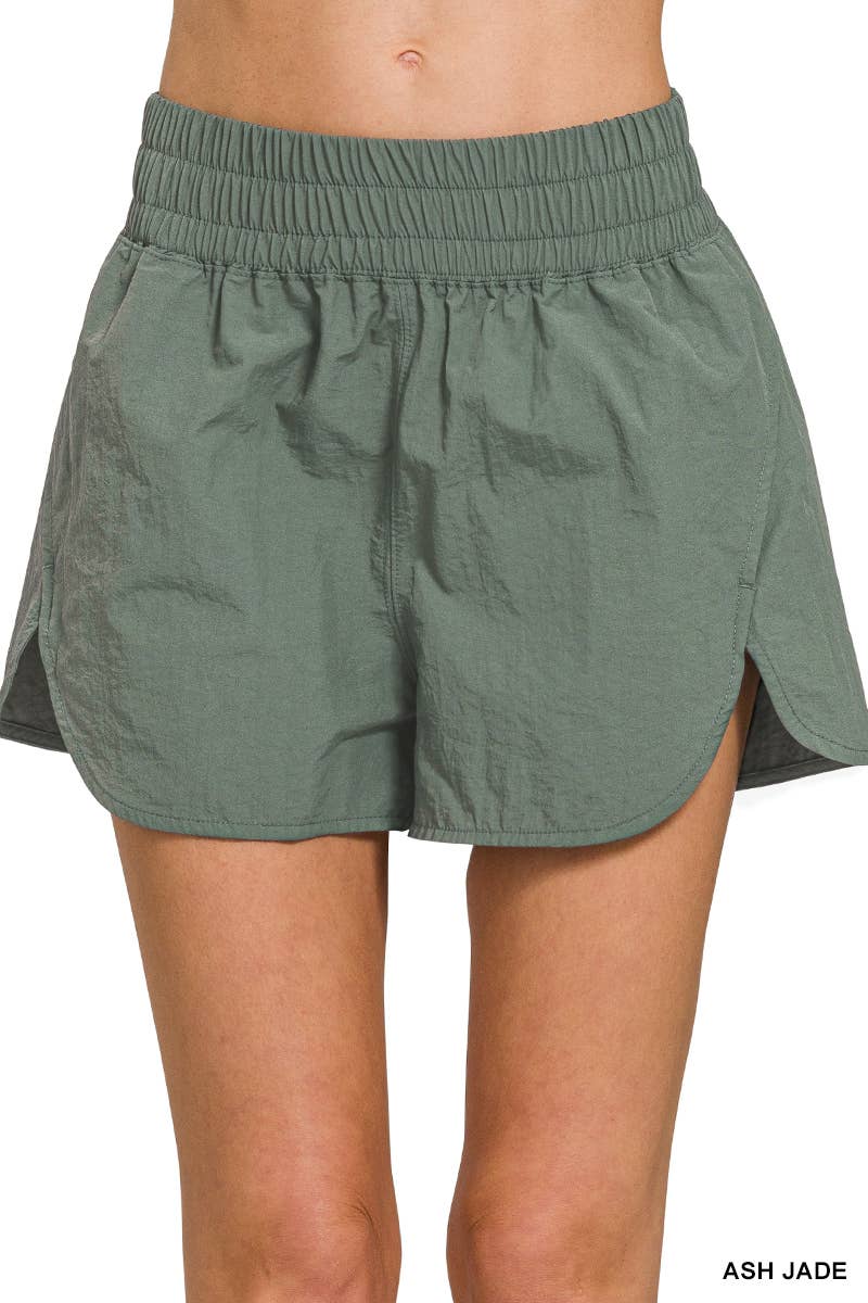Windbreaker Smocked Waistband Track Shorts w/ Pockets