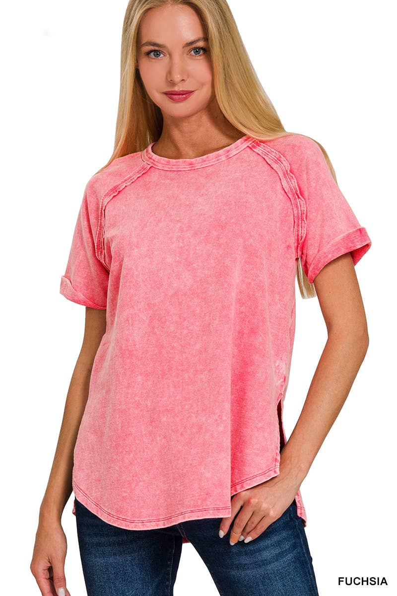 French Terry Vintage Wash Casual Top W/ Back Patch