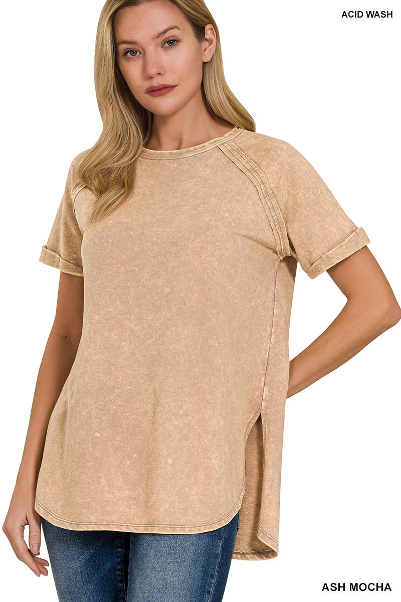 French Terry Vintage Wash Casual Top W/ Back Patch
