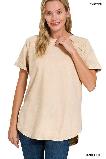 French Terry Vintage Wash Casual Top W/ Back Patch