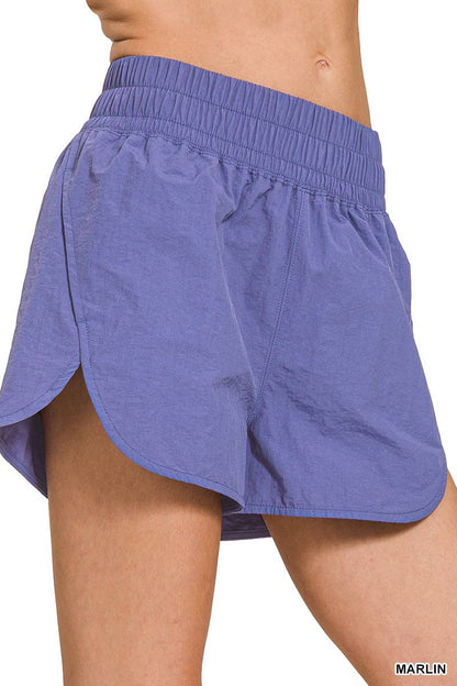 Windbreaker Smocked Waistband Track Shorts w/ Pockets