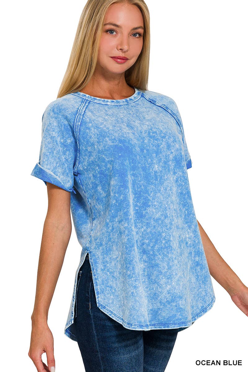 French Terry Vintage Wash Casual Top W/ Back Patch