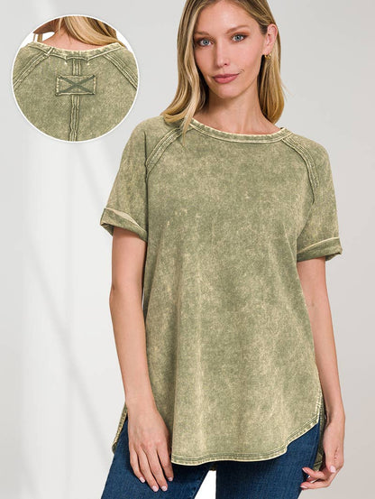 French Terry Vintage Wash Casual Top W/ Back Patch