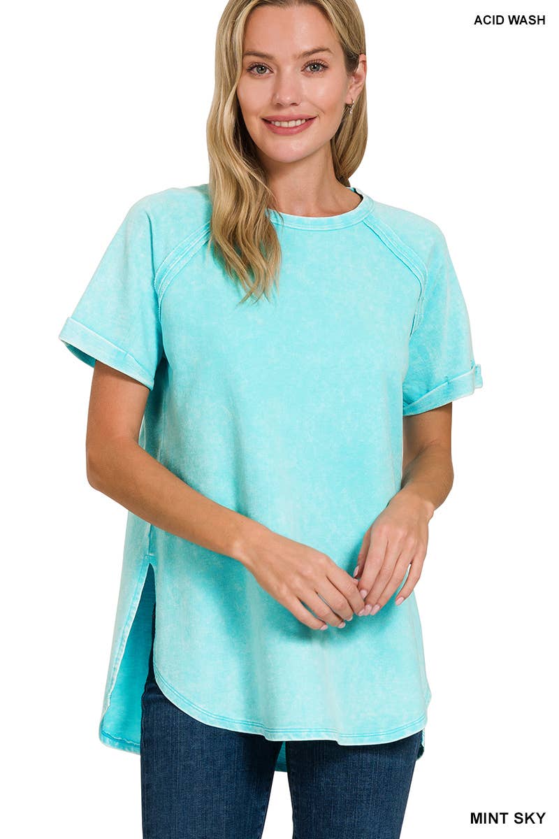French Terry Vintage Wash Casual Top W/ Back Patch