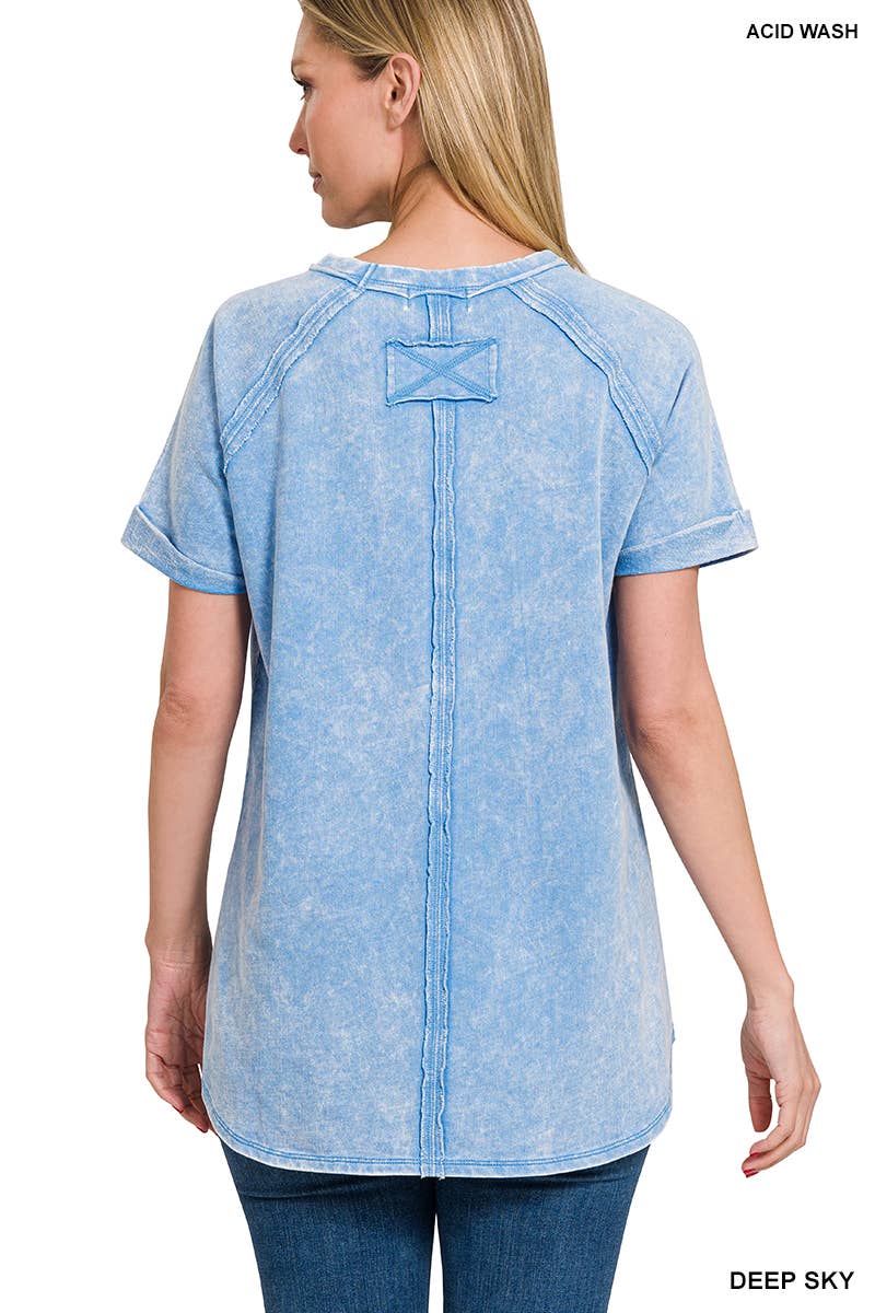French Terry Vintage Wash Casual Top W/ Back Patch