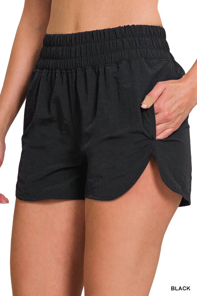 Windbreaker Smocked Waistband Track Shorts w/ Pockets