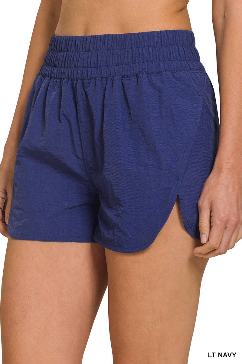 Windbreaker Smocked Waistband Track Shorts w/ Pockets