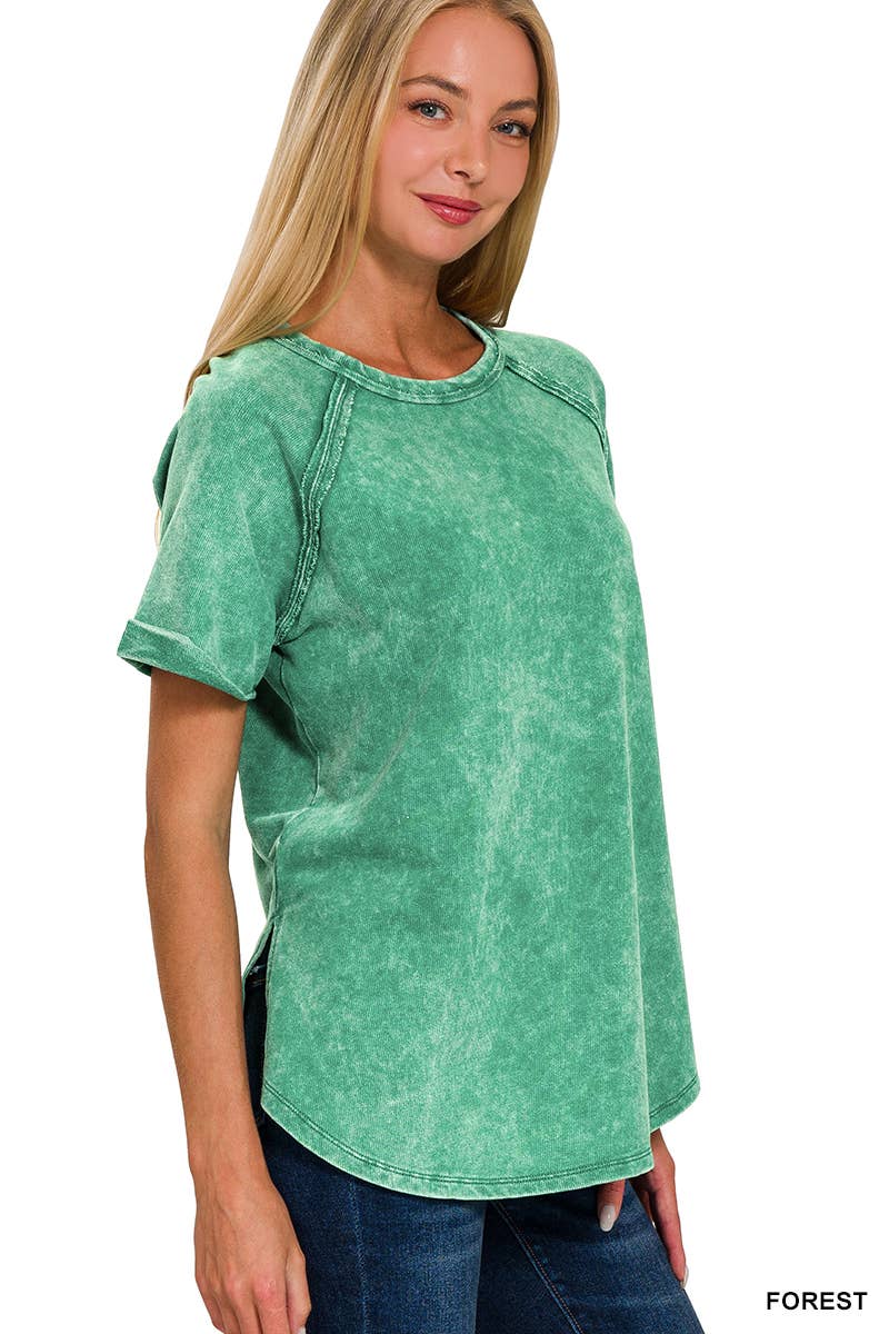 French Terry Vintage Wash Casual Top W/ Back Patch