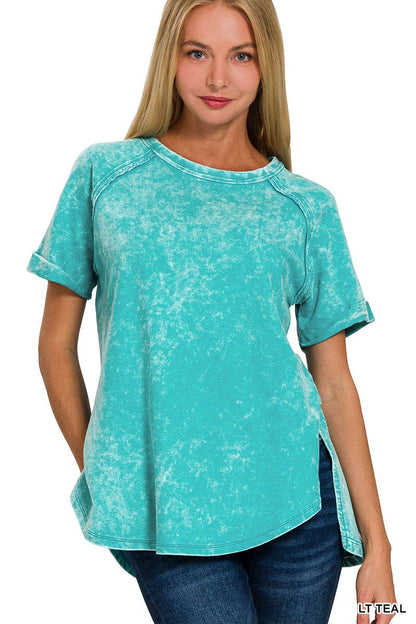 French Terry Vintage Wash Casual Top W/ Back Patch