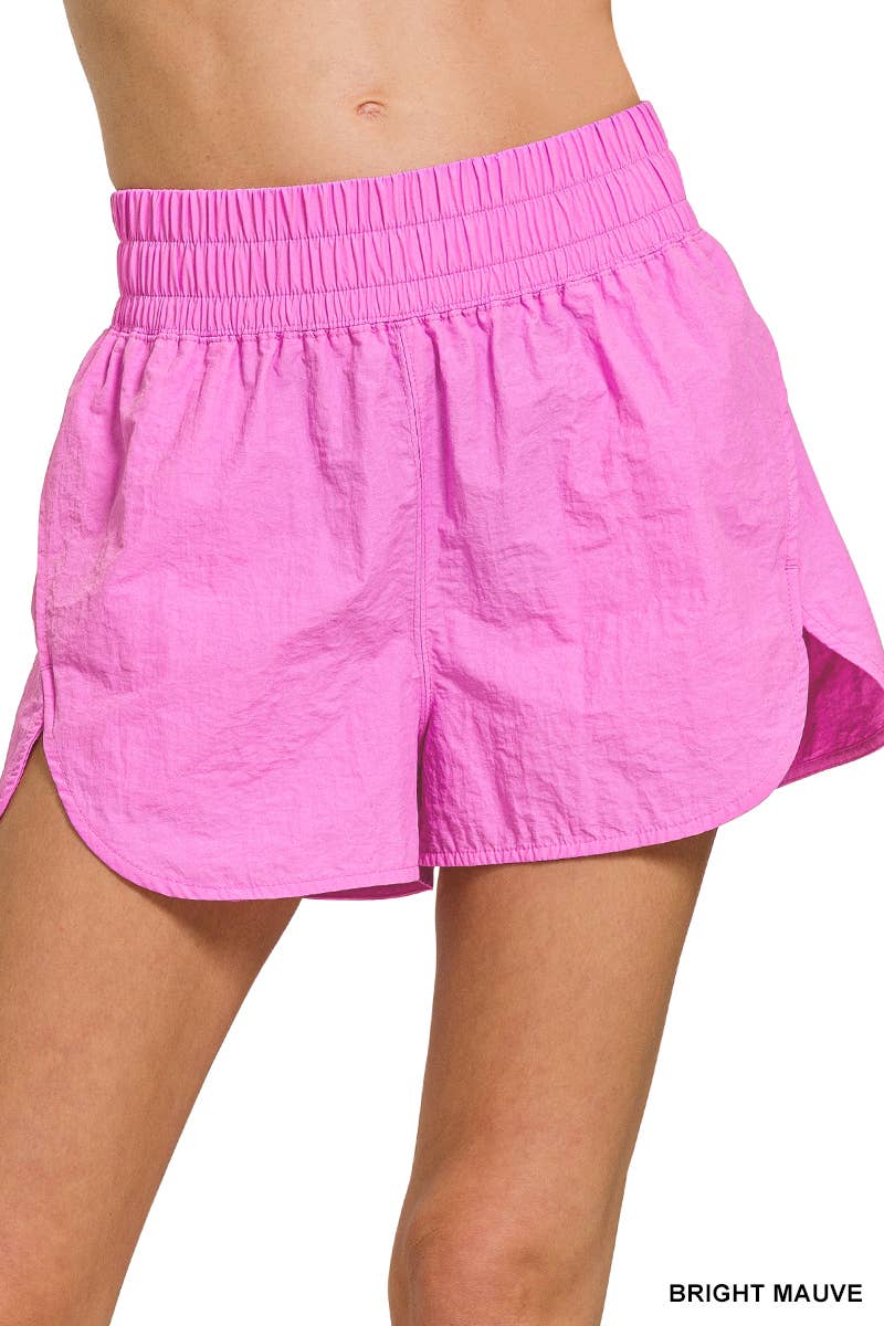 Windbreaker Smocked Waistband Track Shorts w/ Pockets