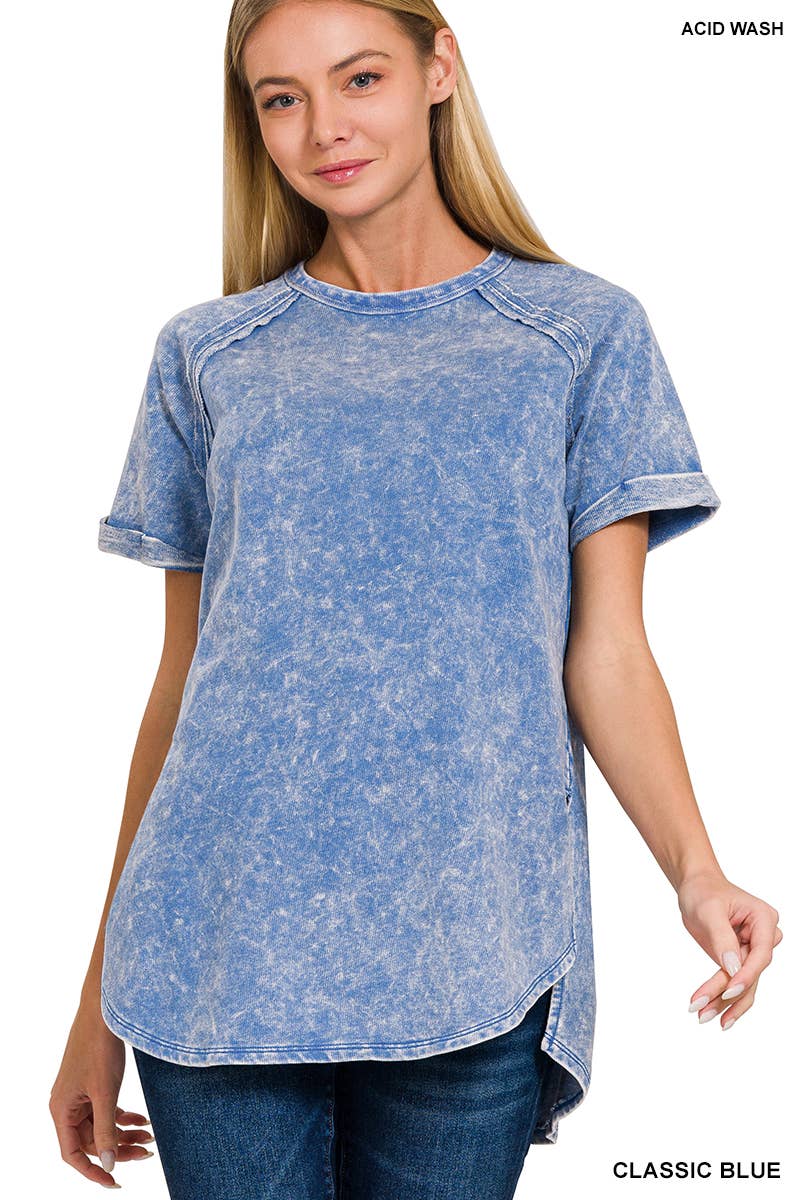 French Terry Vintage Wash Casual Top W/ Back Patch