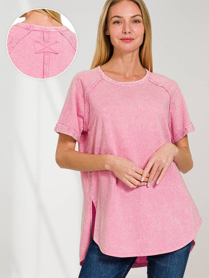 French Terry Vintage Wash Casual Top W/ Back Patch
