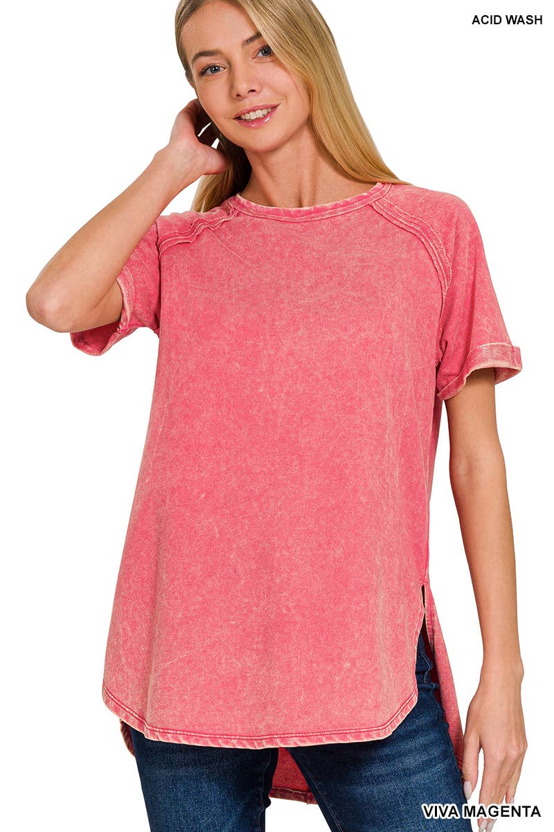 French Terry Vintage Wash Casual Top W/ Back Patch