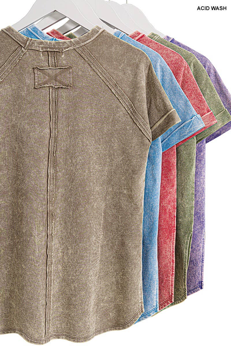 French Terry Vintage Wash Casual Top W/ Back Patch