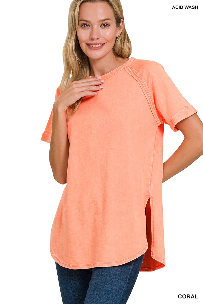 French Terry Vintage Wash Casual Top W/ Back Patch