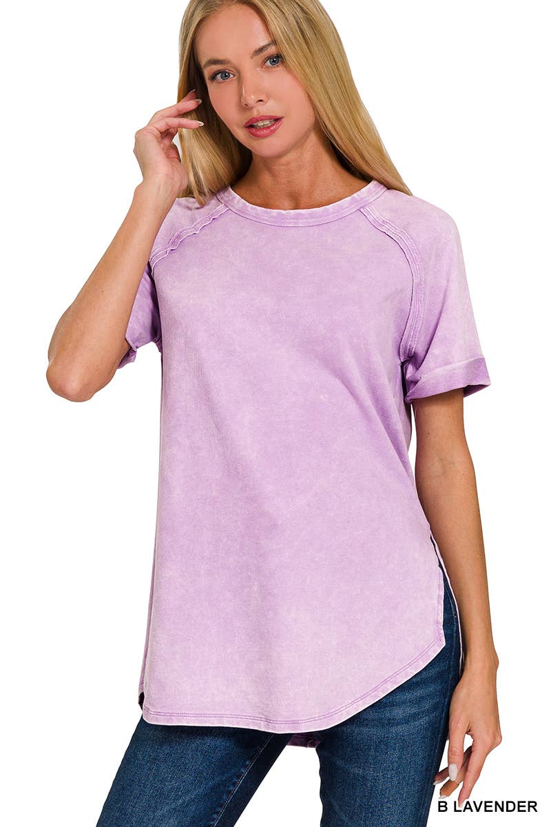French Terry Vintage Wash Casual Top W/ Back Patch