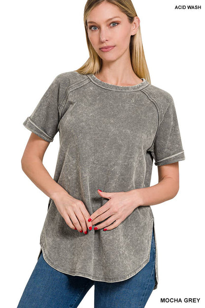 French Terry Vintage Wash Casual Top W/ Back Patch
