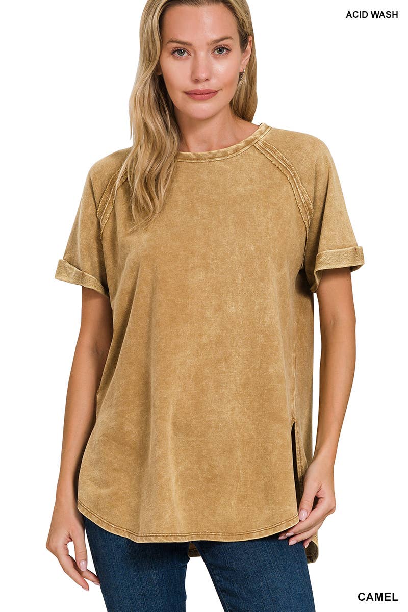 French Terry Vintage Wash Casual Top W/ Back Patch