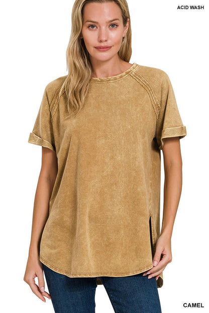 French Terry Vintage Wash Casual Top W/ Back Patch