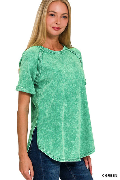 French Terry Vintage Wash Casual Top W/ Back Patch